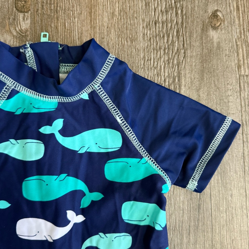 Little Me Infant Blue Whale Print Rashguard Swimsuit - Picture 3 of 4